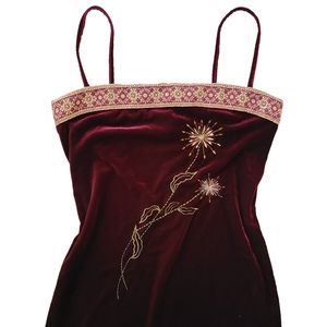 Vintage 90s velour embroidered dandelion dress